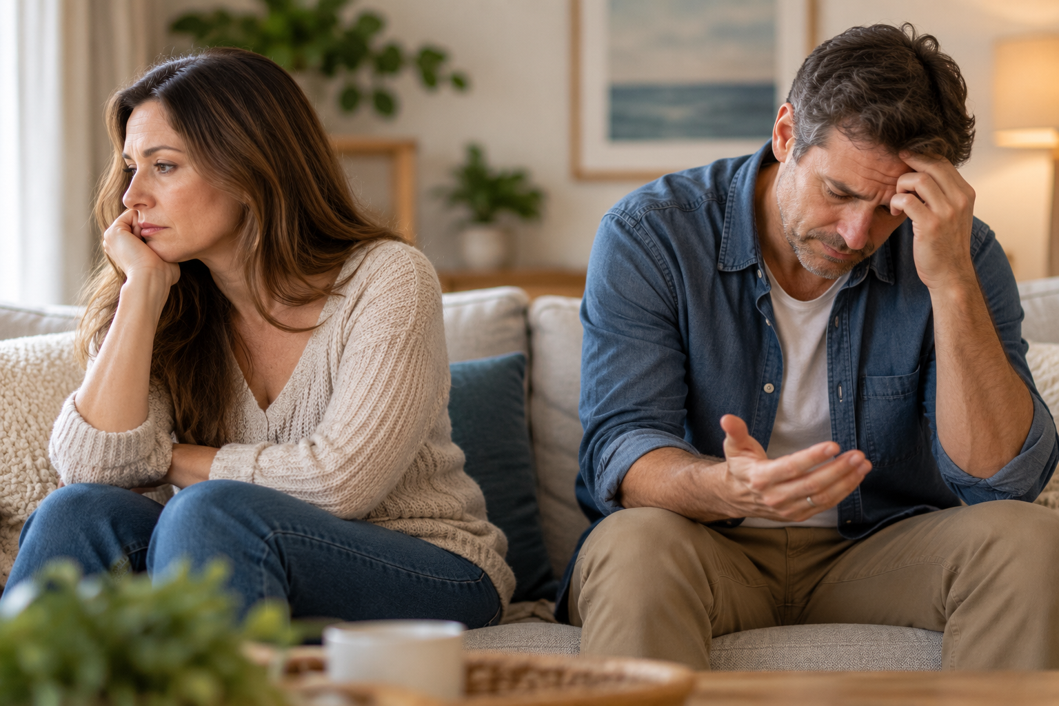 Couple experiencing emotional withdrawal and shutting down during conflict